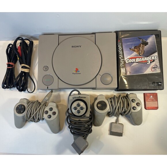 Sony PlayStation 1 PS1 Console Bundle w/Controllers Memory Card UltraRacer Games - Picture 1 of 16